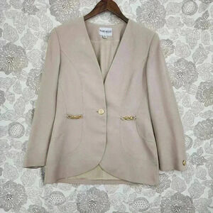 John Meyer Womens Beige Blazer Size 8 With Gold Button & Chain Detail